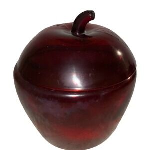 Vintage Anchor Hocking Red‎ Glass Apple Cookie Jar Candy Canister